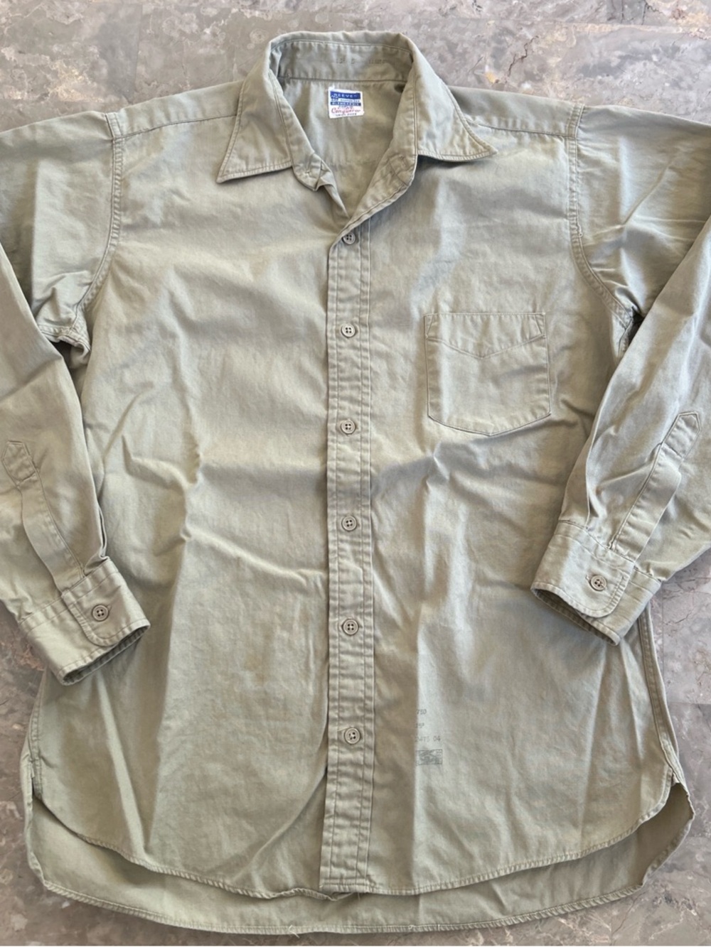 Vintage 60s Reeves Poplin Shirt Olive Green Button Up Fits M